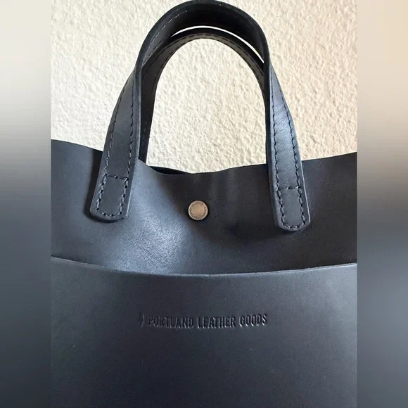 Portland Leather Goods Mini Tote Bag – Black Full-Grain Leather Handbag - Picture 1 of 10